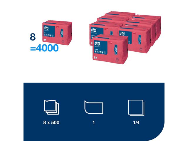 Servett TORK Lunch 1-lags röd 500/fp